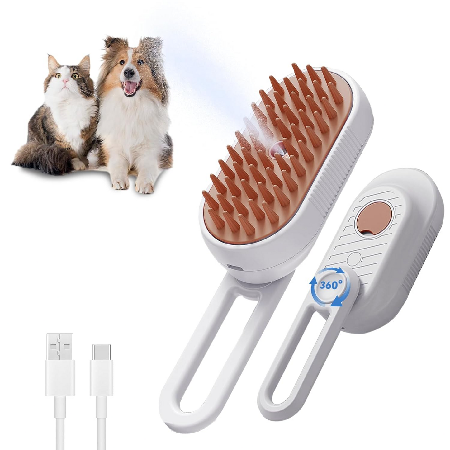 Electric Pet Steam Brush Grooming Comb with Water Spray