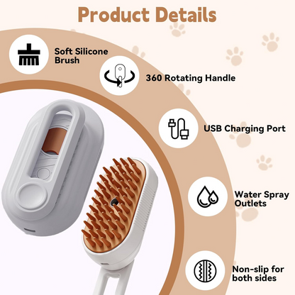 Electric Pet Steam Brush Grooming Comb with Water Spray