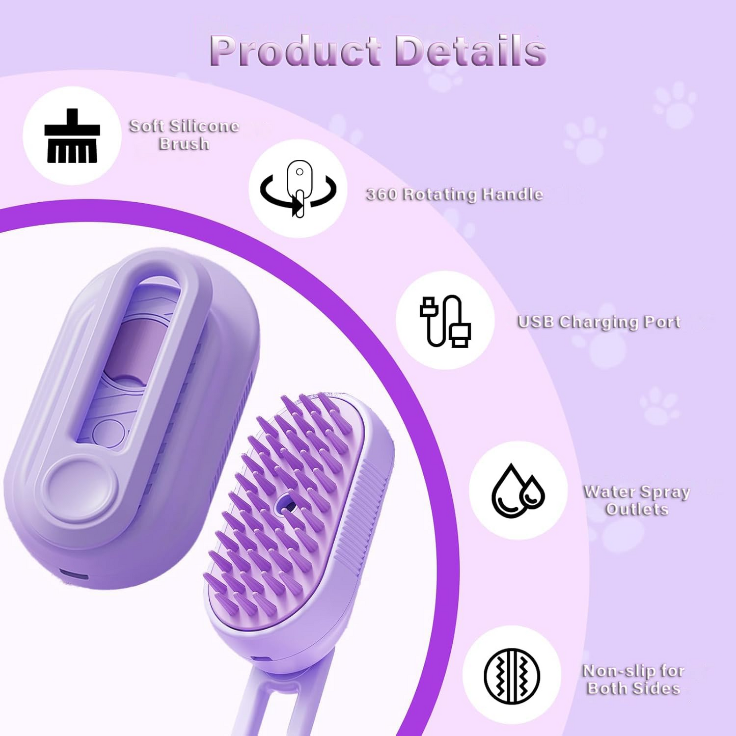 Electric Pet Steam Brush Grooming Comb with Water Spray