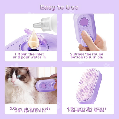 Electric Pet Steam Brush Grooming Comb with Water Spray