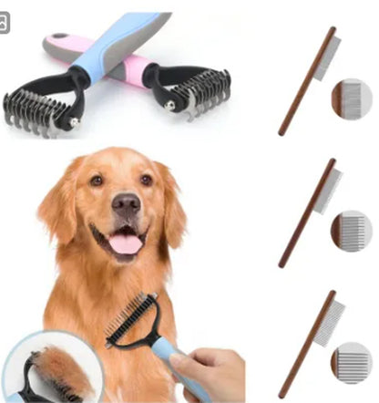 Stainless Double-Sided Pet Brush Hair Removal Comb Grooming Dematting Dog Grooming Shedding Tools