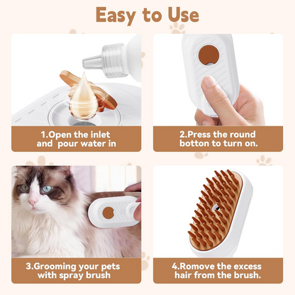 Electric Pet Steam Brush Grooming Comb with Water Spray